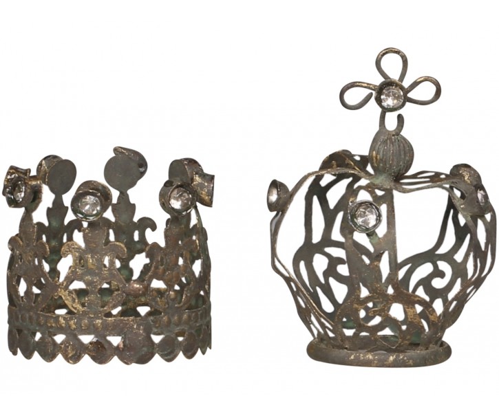 2ks bronzová antik kovová dekorativní koruna Crow - Ø 3,5*4cm