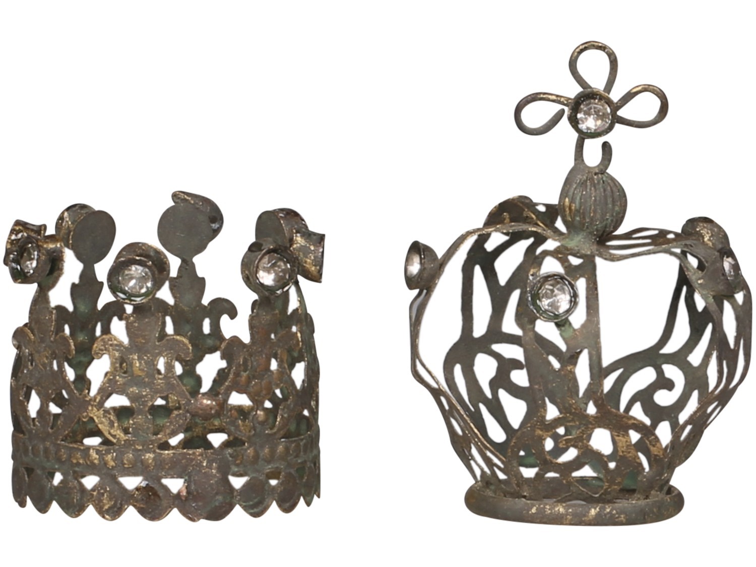 2ks bronzová antik kovová dekorativní koruna Crow - Ø 3,5*4cm Chic Antique