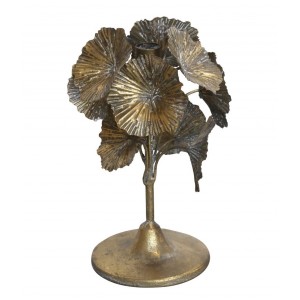 Bronzový antik kovový svícen zdobený květy Flower - Ø 18*24cm