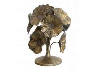 Bronzový antik kovový svícen zdobený květy Flower - Ø 14*20cm