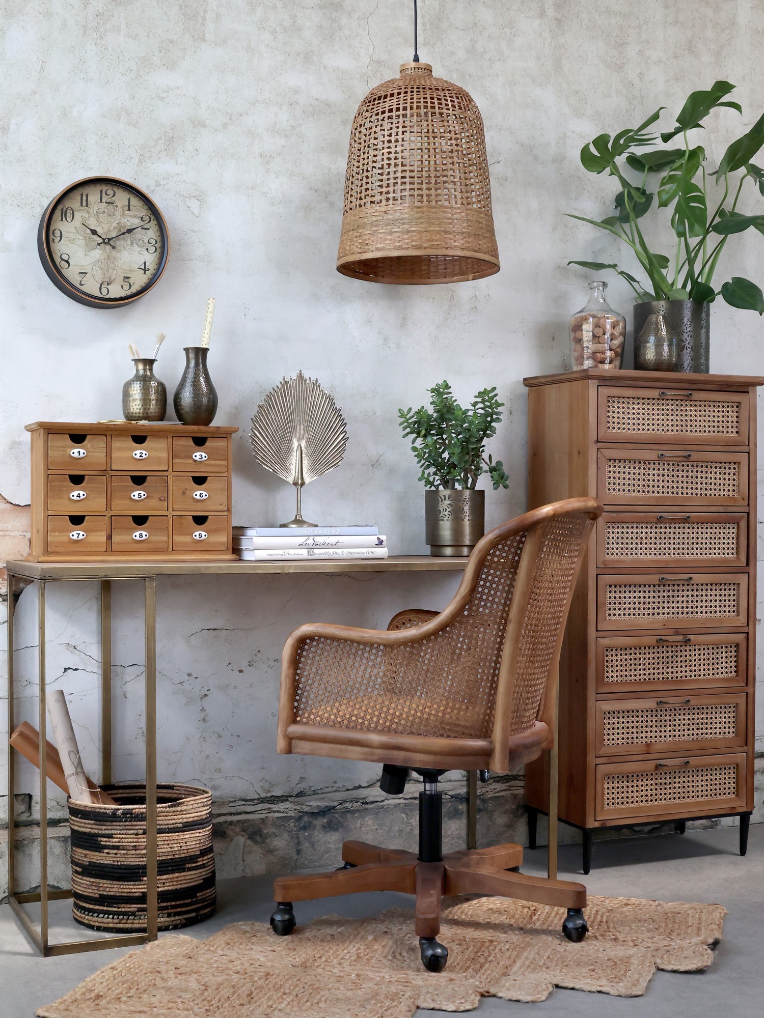 Antik dřevěná židle s výpletem a opěrkami na kolečkách Old French chair - 62*62*92 cm 