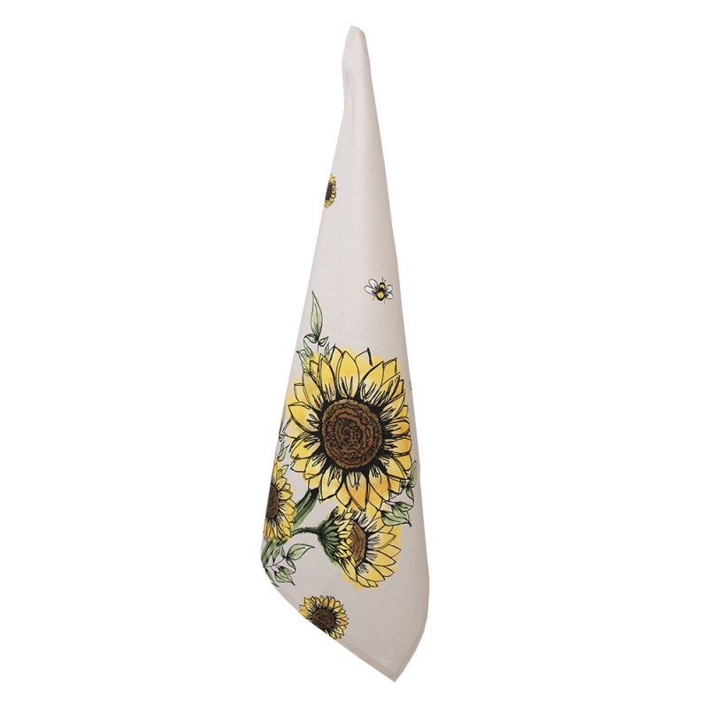 Béžová bavlněná utěrka se slunečnicemi Sunny Sunflowers - 50*70cm Clayre & Eef