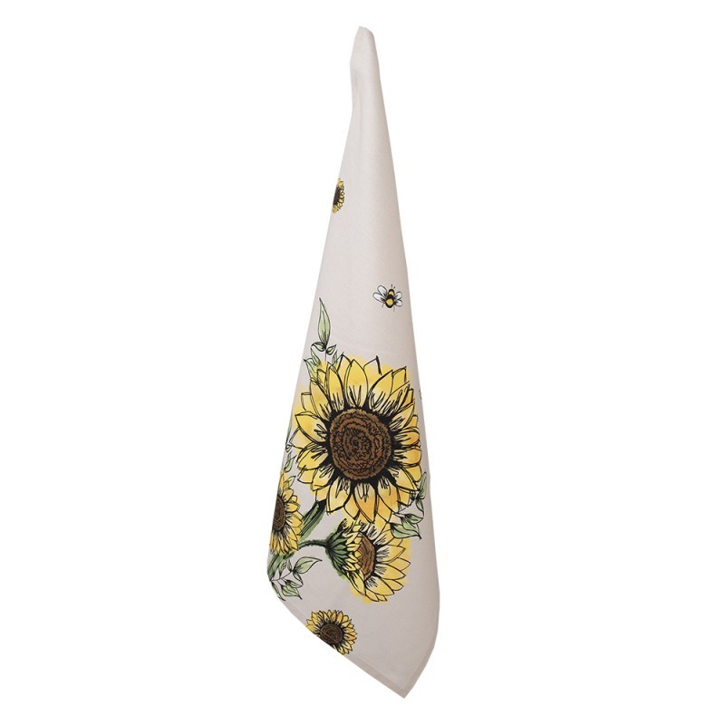 Béžová bavlněná utěrka se slunečnicemi Sunny Sunflowers - 50*70cm