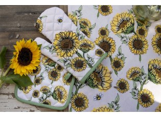 Béžová bavlněná utěrka se slunečnicemi Sunny Sunflowers I - 50*70cm