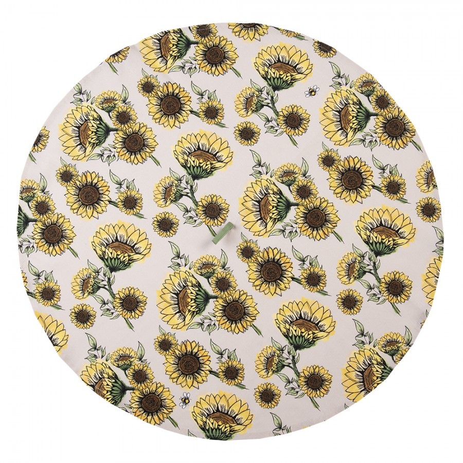 Béžová kulatá bavlněná utěrka se slunečnicemi Sunny Sunflowers - Ø 80 cm