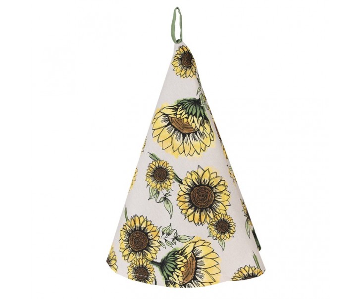 Béžová kulatá bavlněná utěrka se slunečnicemi Sunny Sunflowers - Ø 80 cm