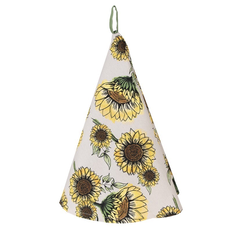 Béžová kulatá bavlněná utěrka se slunečnicemi Sunny Sunflowers - Ø 80 cm