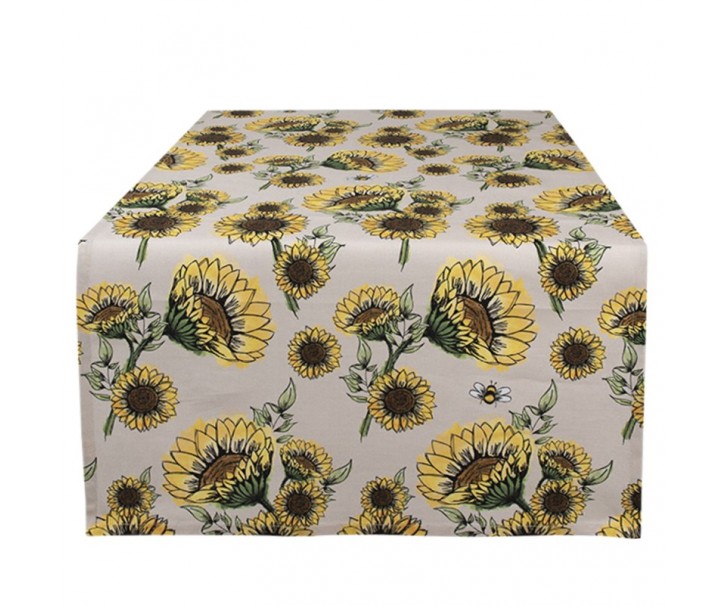 Béžový bavlněný běhoun se slunečnicemi Sunny Sunflowers - 50*140 cm