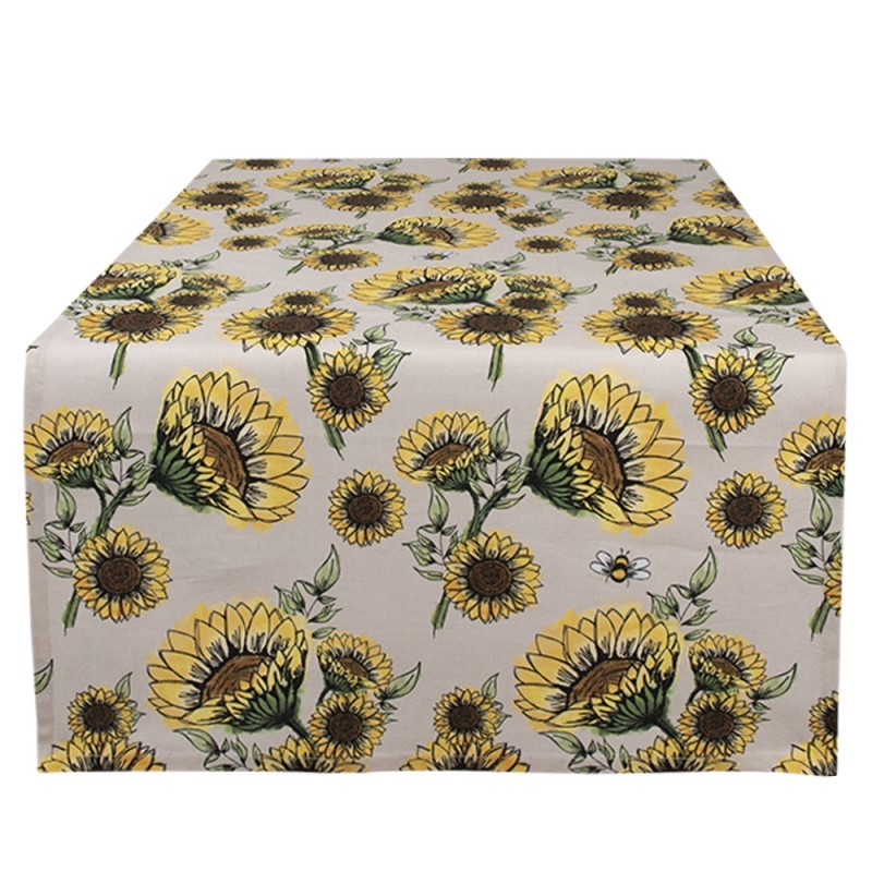 Béžový bavlněný běhoun se slunečnicemi Sunny Sunflowers - 50*140 cm