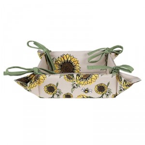 Béžový bavlněný košík na pečivo se slunečnicemi Sunny Sunflowers - 35*35*8 cm