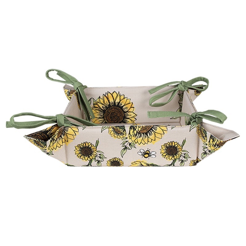 Levně Béžový bavlněný košík na pečivo se slunečnicemi Sunny Sunflowers - 35*35*8 cm SUS47
