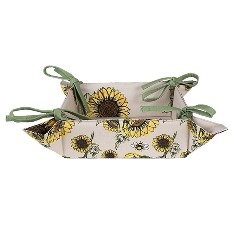 Béžový bavlněný košík na pečivo se slunečnicemi Sunny Sunflowers - 35*35*8 cm