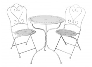 Krémová antik zahradní souprava stůl a 2 židle - Ø 60*74 / 2x 50*37*94 cm