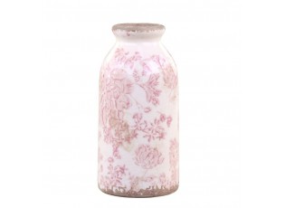 Keramická dekorační váza s růžovými květy Melun - Ø 8*16 cm