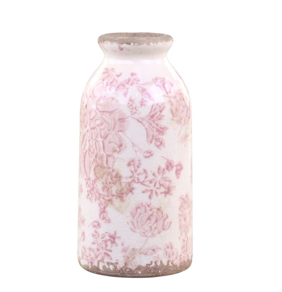 Keramická dekorační váza s růžovými květy Melun - Ø 8*16 cm 65059907