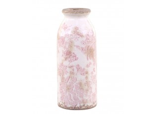 Keramická dekorační váza s růžovými květy Melun - Ø 8*20 cm
