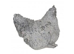 Šedá dekorace slepice s patinou - 23*15*18 cm