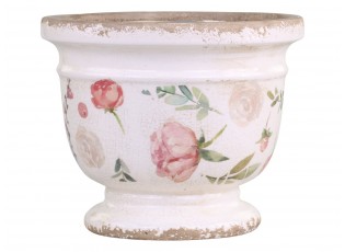 Keramický obal na květináč s růžovými květy Floral Étel - Ø 20*16,5cm