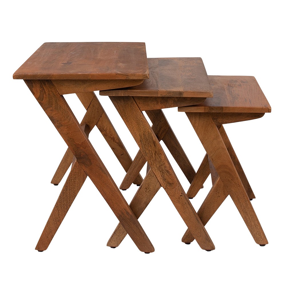 Set 3ks odkládací dřevěný stolek Rammia - 54*35*51 / 47*30*46 / 40*25*41 cm Clayre & Eef