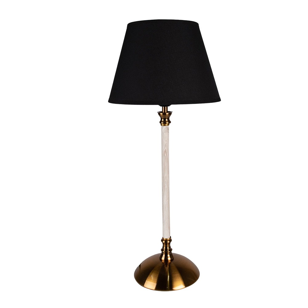Stolní lampa s bílo-zlatou základnou a černým stínidlem Vileo - Ø 22*53 cm E27/max 1*60W Clayre & Eef