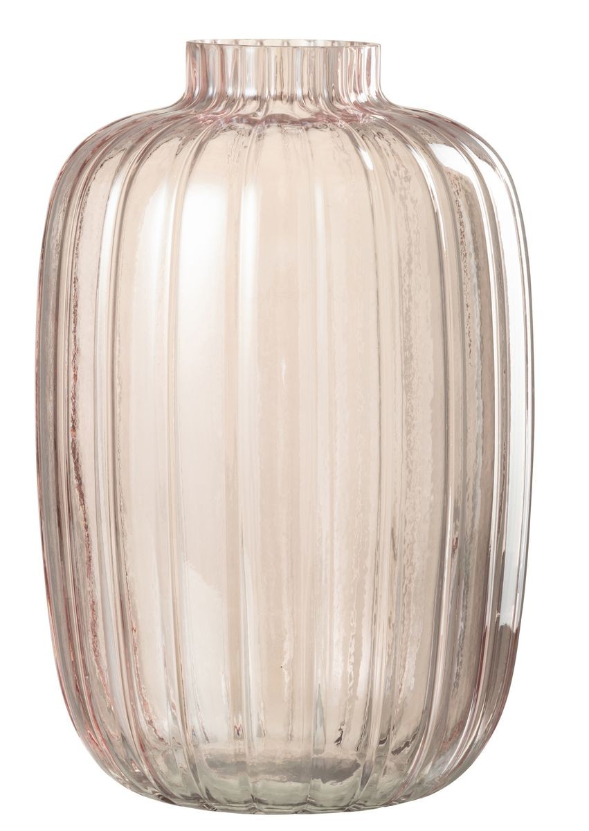 Růžová skleněná váza s úzkým hrdlem Junna L - Ø 20*30 cm