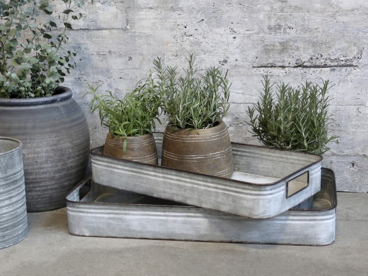 2ks dekorační plechové zinkové antik boxy podnosy - 63*34*9cm