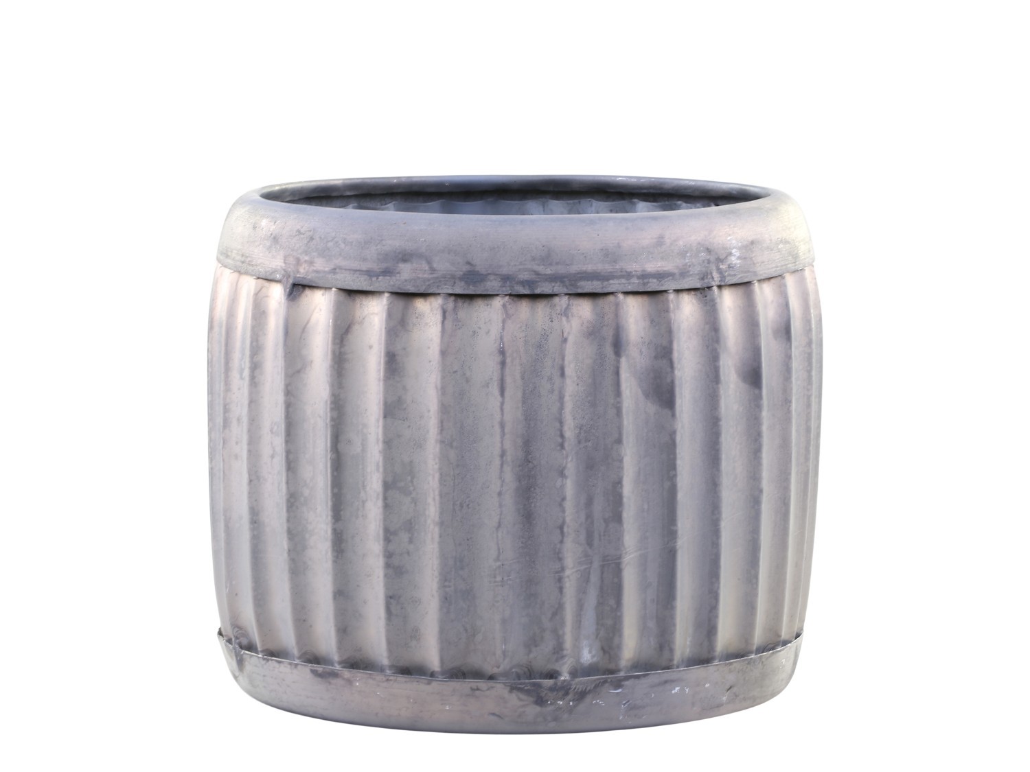 Dekorační plechový antik obal na květináč Grooves M - Ø 23*16cm
