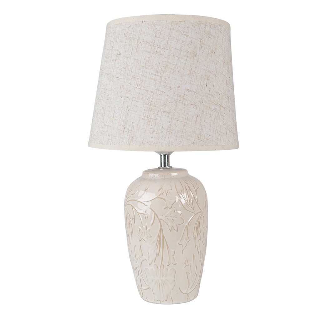 Levně Béžová stolní lampa se zdobnou keramickou nohou Tioné - Ø 20*37 cm E27/max 1*60W 6LMC0073