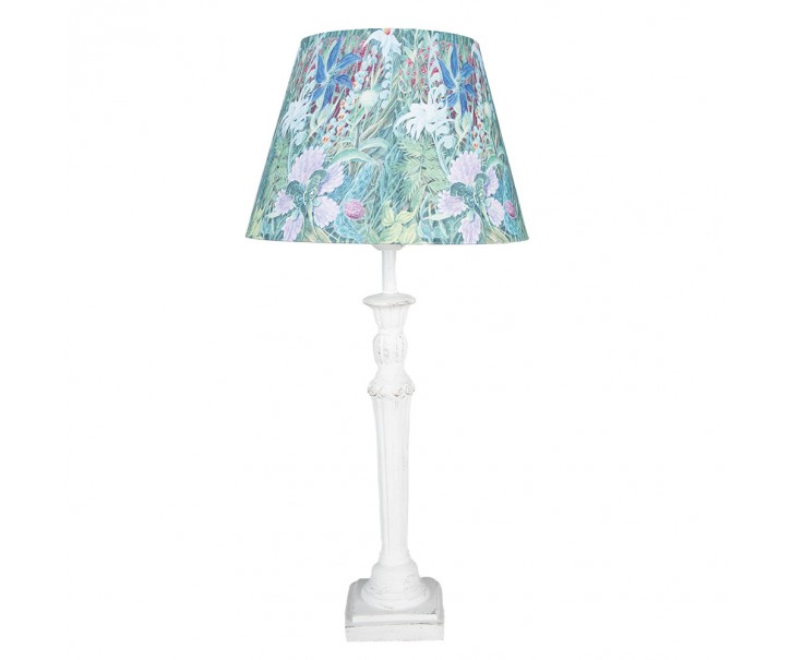 Bílá stolní lampa se zeleným květovaným stínidlem Violé - Ø 24*52 cm E27/max 1*60W