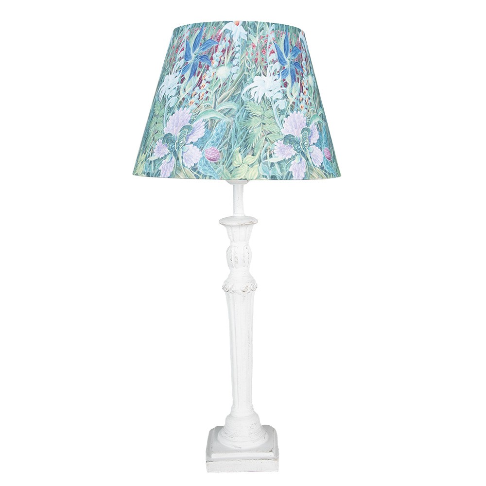 Bílá stolní lampa se zeleným květovaným stínidlem Violé - Ø 24*52 cm E27/max 1*60W 6LMC0076