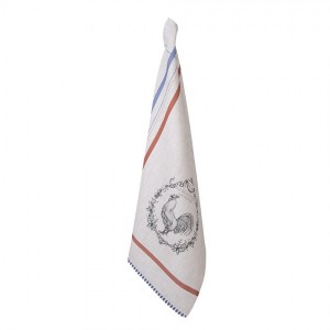 Béžová bavlněná utěrka s kohoutem Devine French Roster - 50*70 cm