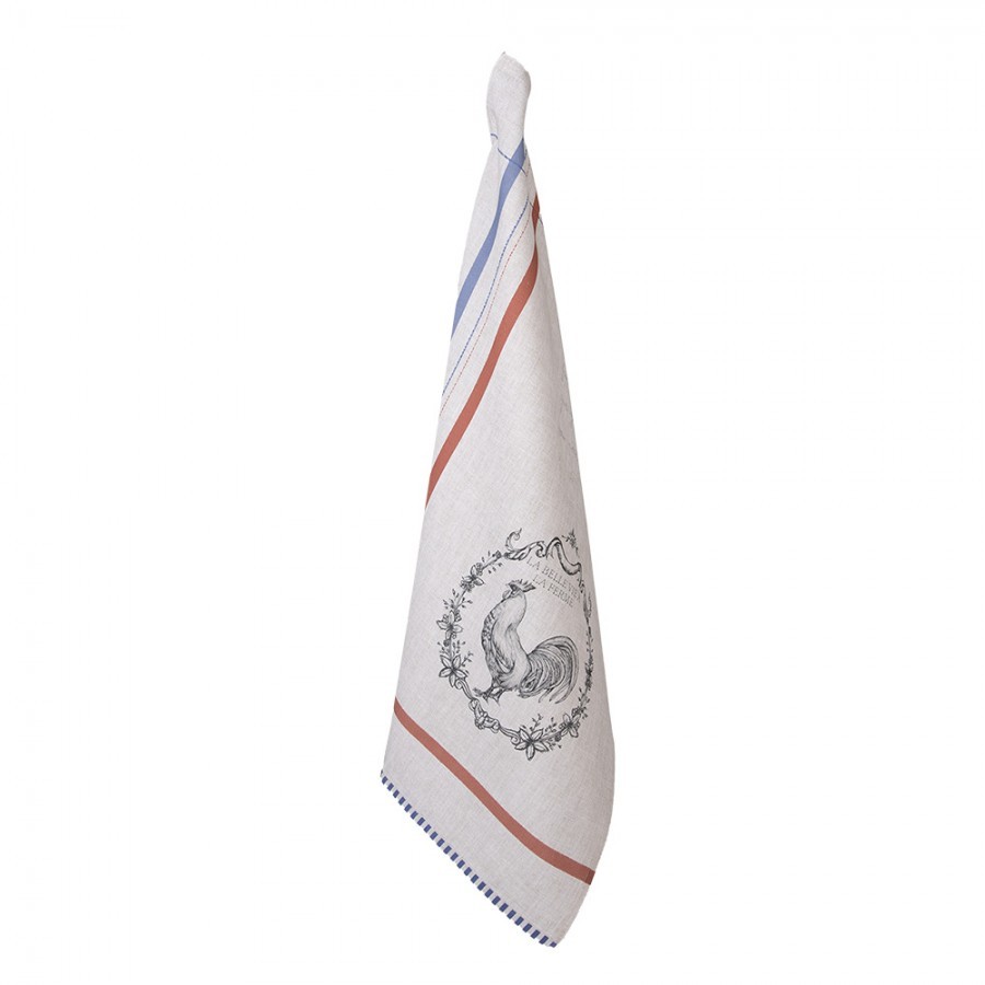Béžová bavlněná utěrka s kohoutem Devine French Roster - 50*70 cm