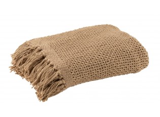 Hnědý bavlněný pléd s oky Knittie - 130*187cm
