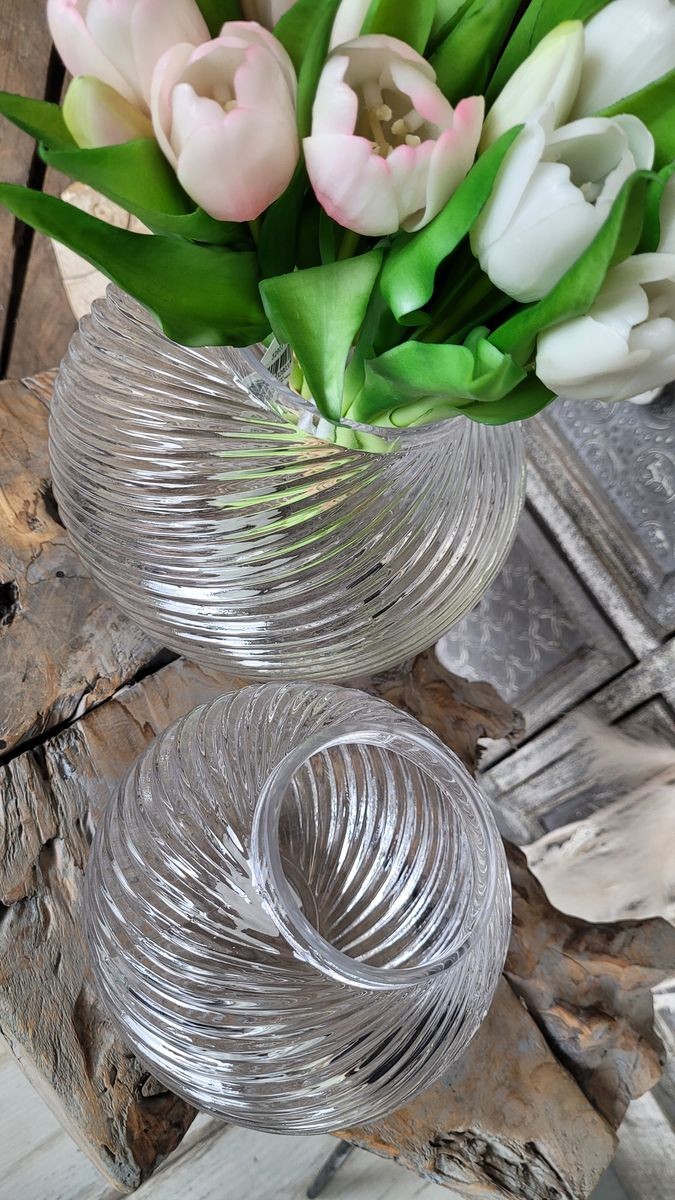Skleněná průhledná váza Stripes S - 15,5*15,5*12,5 cm