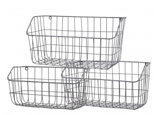 3ks zinkový antik nástěnný drátěný košík Fil de fer Basket - 40*19*20/ 35*17*19/ 30*14*15cm