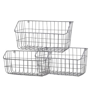 3ks zinkový antik nástěnný drátěný košík Fil de fer Basket - 40*19*20/ 35*17*19/ 30*14*15cm