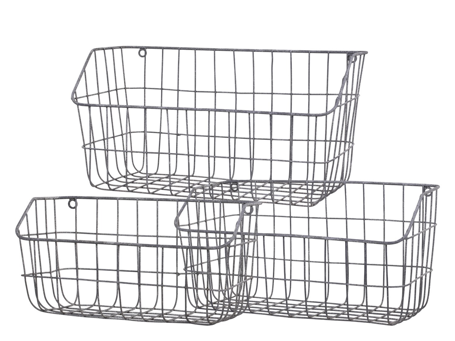 3ks zinkový antik nástěnný drátěný košík Fil de fer Basket - 40*19*20/ 35*17*19/ 30*14*15cm 15022800 (15228-00)
