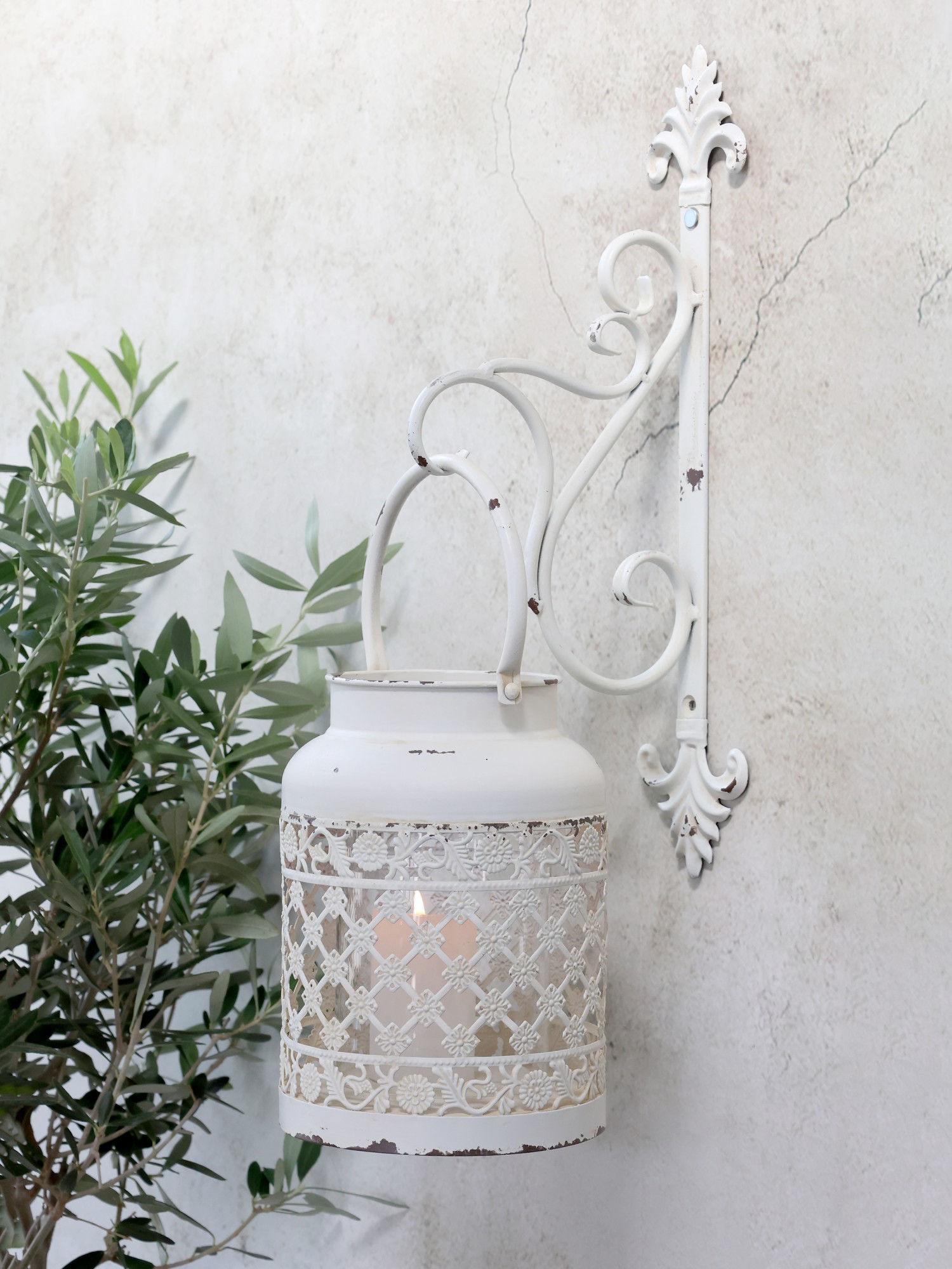 Krémový antik závěsný kovový hák na lucernu Mounted - 8*17*41cm