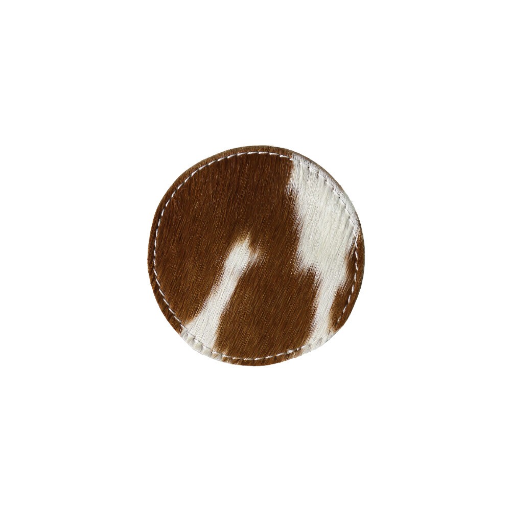 Hnědo bílý podtácek z hovězí kůže - 9*9*0,3cm Mars & More