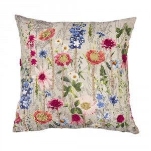 Béžový vyšívaný polštář rozkvetlá louka Flowers Poppy - 45*45*15cm