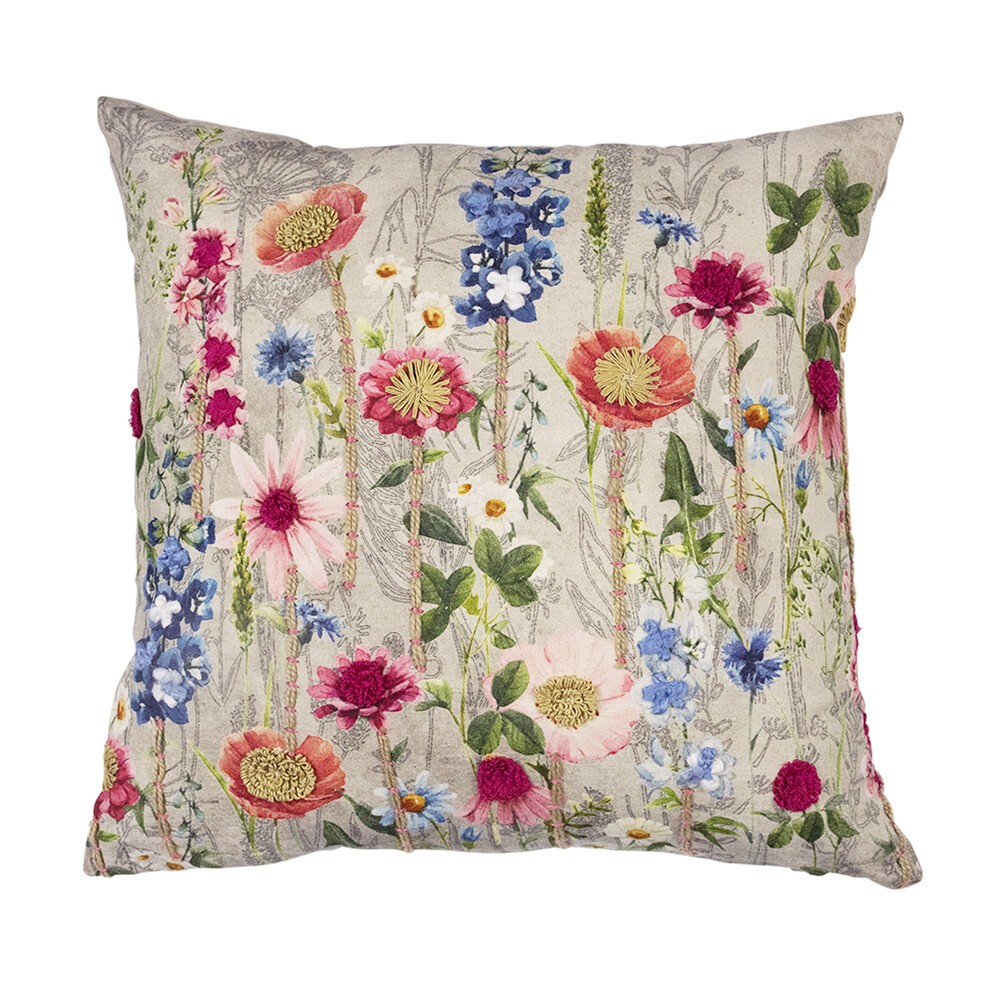 Béžový polštář rozkvetlá louka Flowers Poppy s výšivkou - 45*45*15cm Mars & More