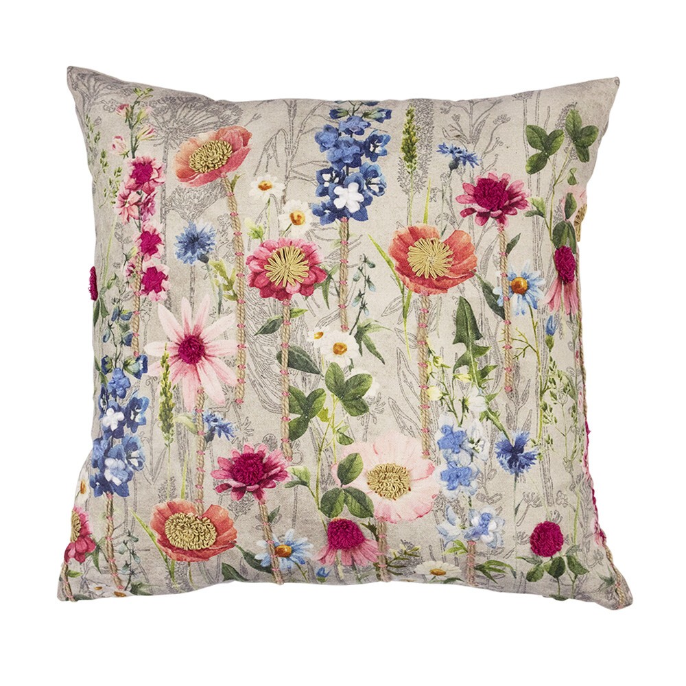 Béžový vyšívaný polštář rozkvetlá louka Flowers Poppy - 45*45*15cm