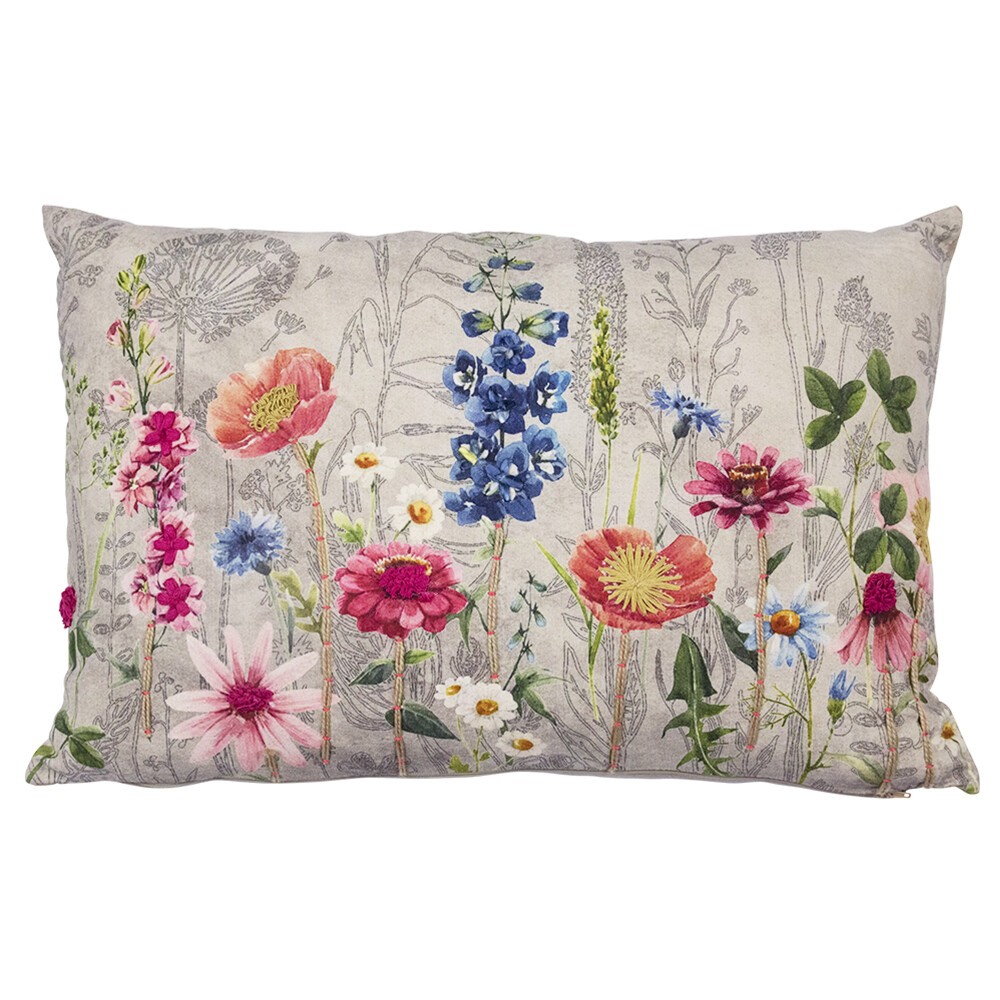 Béžový polštář rozkvetlá louka Flowers Poppy s výšivkou - 40*60*15cm