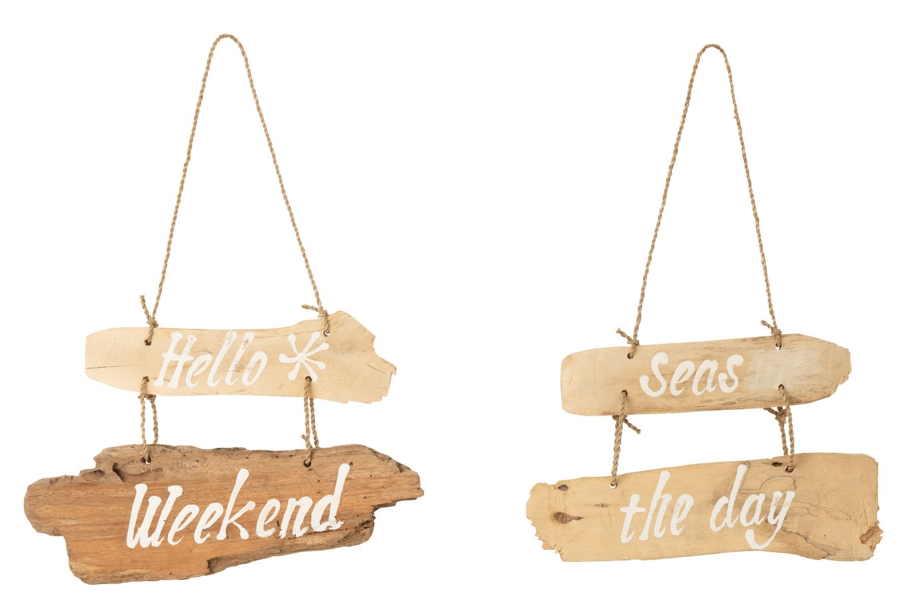 2ks závěsná dřevěná cedule Hello Weekend, Seas the Day - 30*5*20 cm
