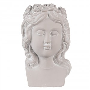 Šedý antik cementový květináč dívka s věněčkem - 20*17*30 cm