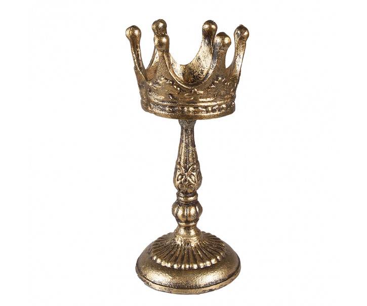 Zlatý antik kovový svícen na širokou svíčku - Ø 14*29 cm