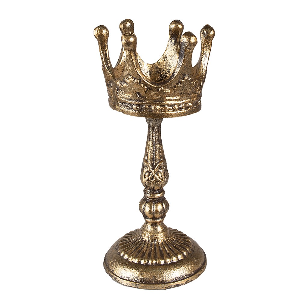 Zlatý antik kovový svícen na širokou svíčku - Ø 14*29 cm Clayre & Eef