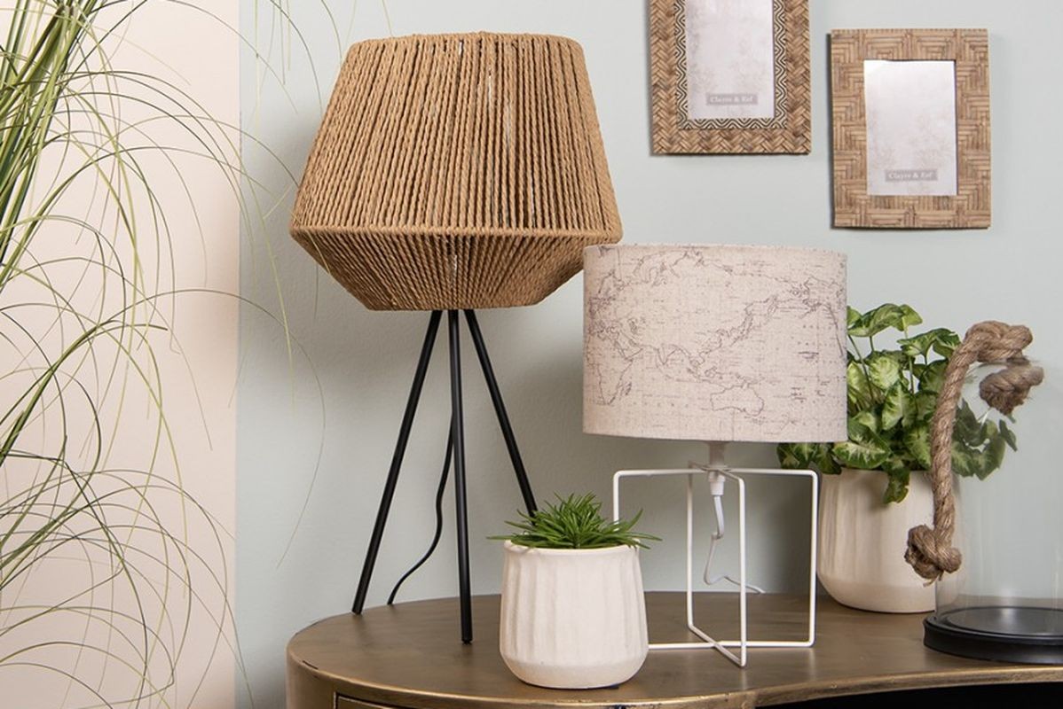 Bílá stolní lampa s béžovým stínidlem - Ø 22*34 cm E27/max 1*60W