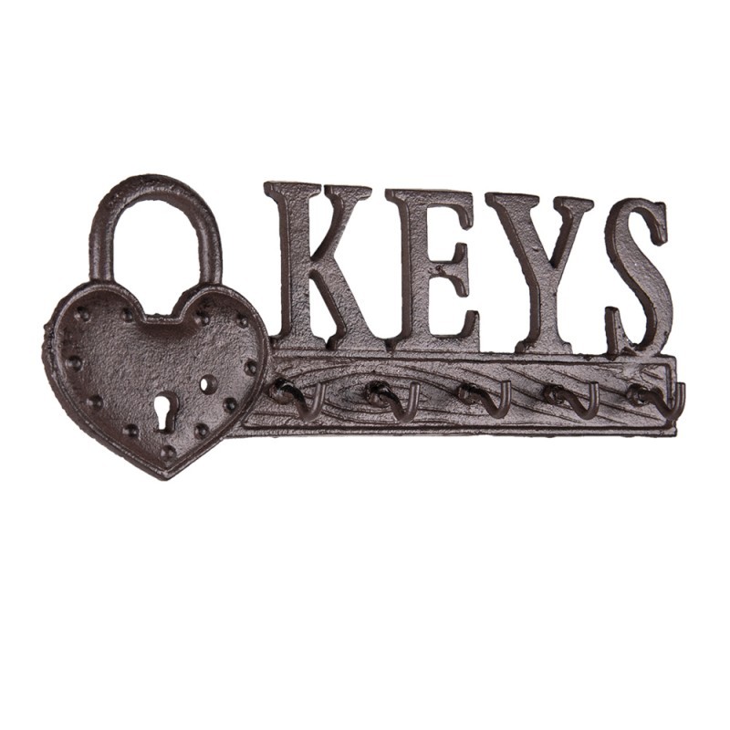 Hnědo černý litinový háček na klíče Keys - 26*3*10 cm