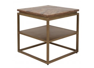 Bronzový antik kovový odkládací stůl s dřevěnou deskou Rama - 51*51*49 cm
